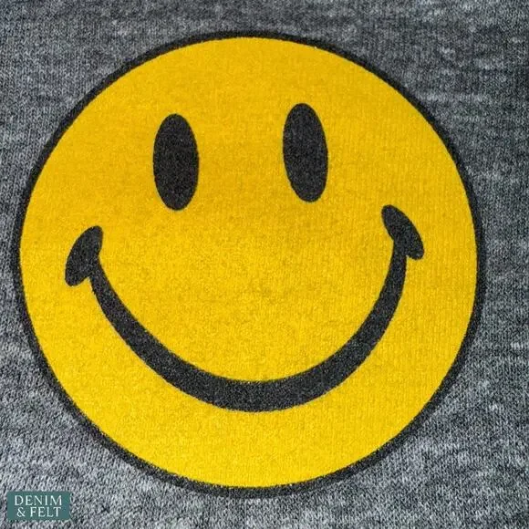 Aviator Nation Smiley Face Crewneck Sweatshirt Heather Grey Pullover Unisex M - Picture 5 of 8